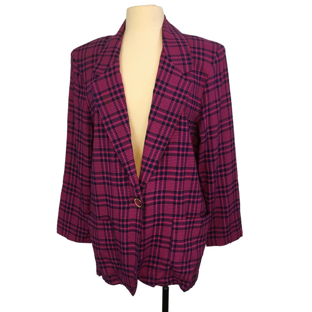 Requirements Womans Vintage 80's Oversized Pink Plaid Blazer, sz 10, 42 bust